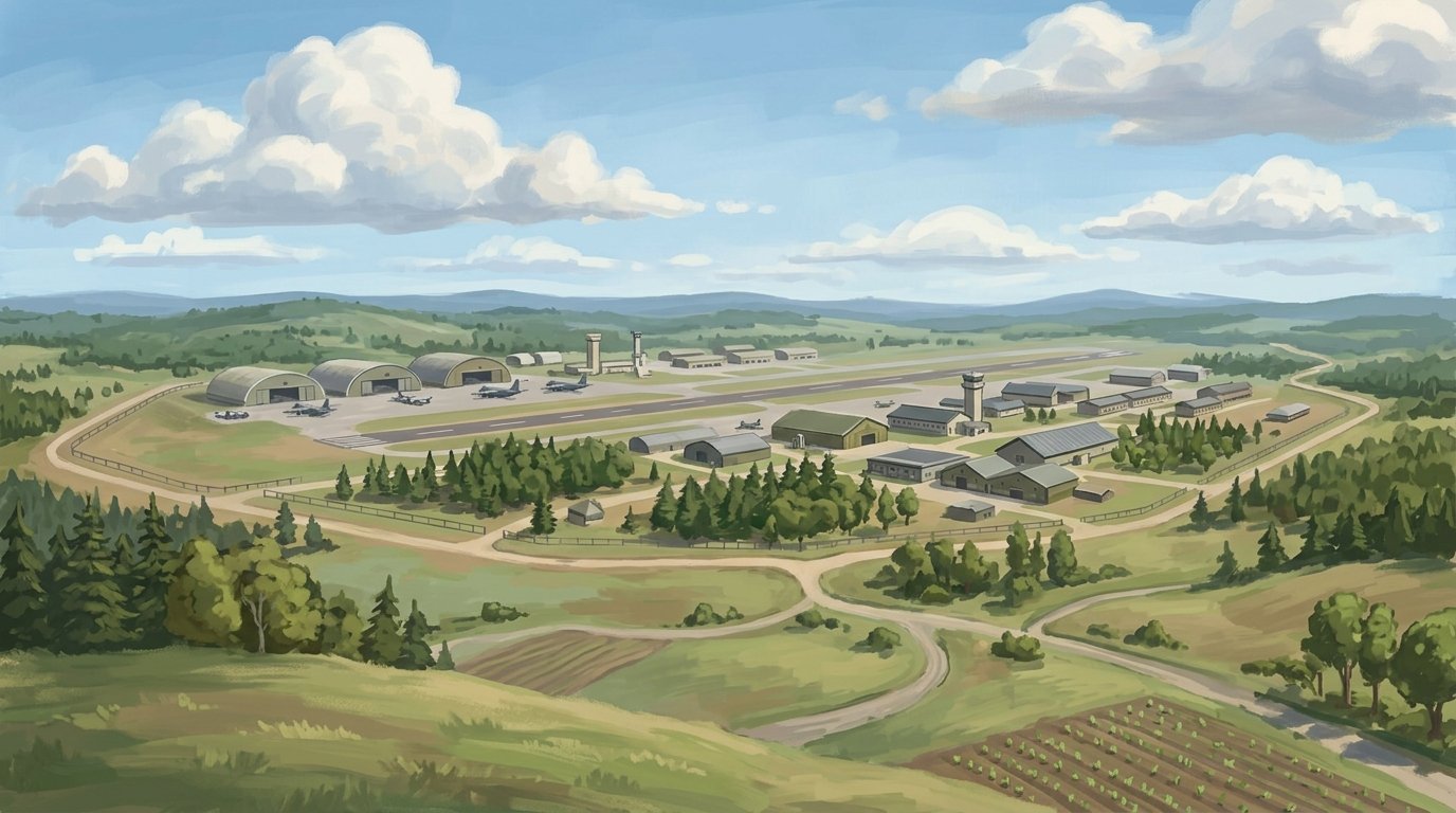 Illustration of I would like this to depict a military airforce installation. Caswell is very near the old Loring Airforce Base and is known for that.