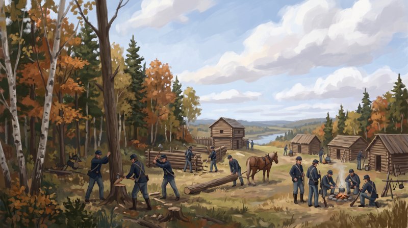 Illustration of I would like images that depict authentic The Aroostook War in Aroostook County Maine.I would like images that actually depict the Aroostook War and the setting it was fought in. I want the army shown fighting the war.