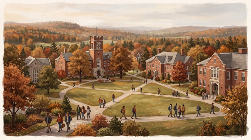 Illustration of I would like images that depict authentic Churches, Schools and Colleges in Aroostook County Maine. I want each image to depict a different scene based on Churches, Schools and Colleges in the season I have selected. The images need to ...