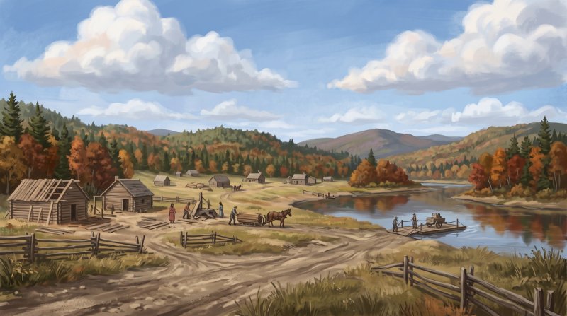Illustration of I would like images that depict authentic How the County Was Formed in Aroostook County Maine. I want each image to depict a different scene based on How the County Was Formed in the season I have selected. The images need to depict com...