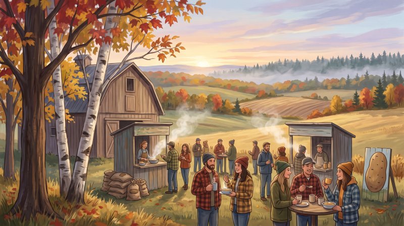 Illustration of I would like images that depict authentic Festivals and Traditions in Aroostook County Maine. I want each image to depict a different scene based on Festivals and Traditions in the season I have selected. The images need to depict moder...