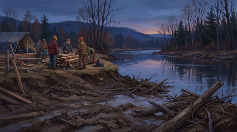 Illustration of I would like images that depict authentic Fires, Floods and Disasters in Aroostook County Maine. I want each image to depict a different scene based on Fires, Floods and Disasters. The images need to depict events that are factual from ...
