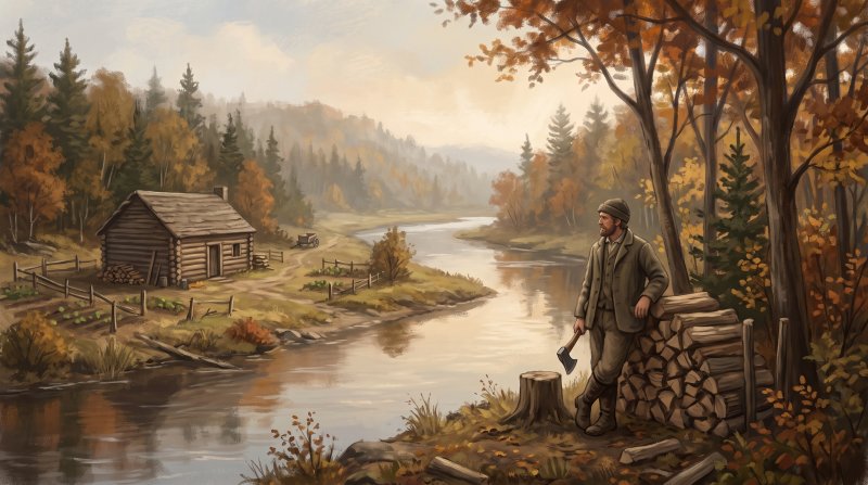 Illustration of I would like images that depict authentic Immigrant Communities in Aroostook County Maine. I want each image to depict a different scene based on Immigrant Communities in the season I have selected. The images need to depict Early Irish...