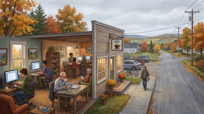 Illustration of I would like images that depict authentic Newspapers and Communication in Aroostook County Maine. I want each image to depict a different scene based on Newspapers and Communication. The images need to depict different forms of communic...